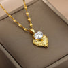 Heart Necklace For Women Stainless Steel Gold Color Pendant Necklaces Crystal Choker Cubic Zirconia Couple Jewelry Gift collares