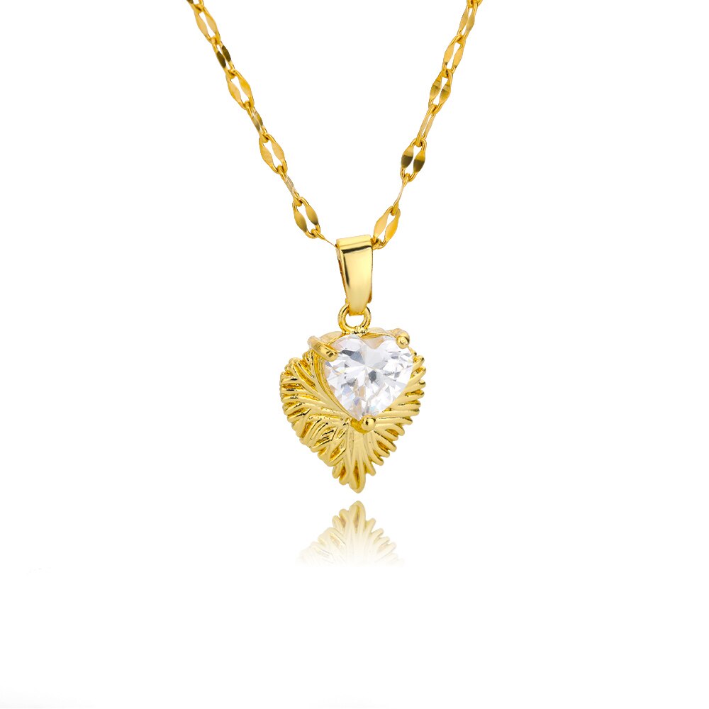 Heart Necklace For Women Stainless Steel Gold Color Pendant Necklaces Crystal Choker Cubic Zirconia Couple Jewelry Gift collares
