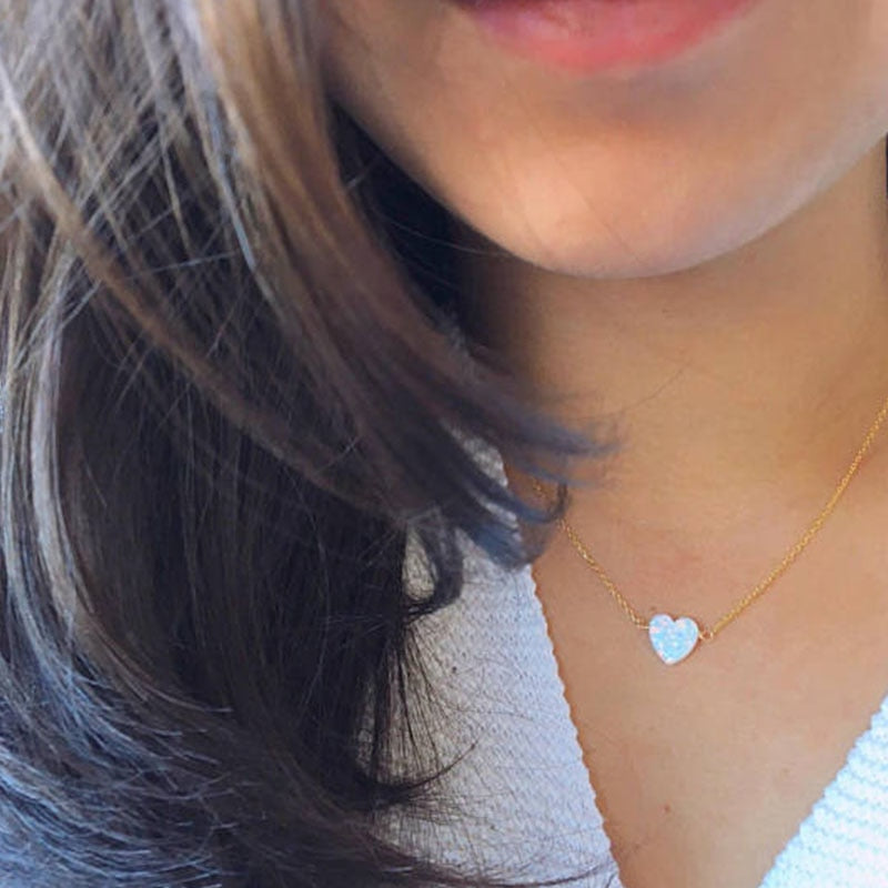 Heart Necklace, Opal Heart Necklace, Delicate Layering Necklace XL1123