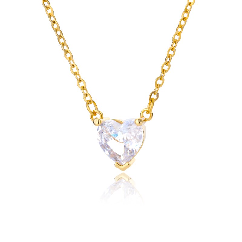 Heart Necklace for Women Stainless Steel Gold Color CZ Pendant Necklace Korean Cute Crystal Couple Jewerly collier femme
