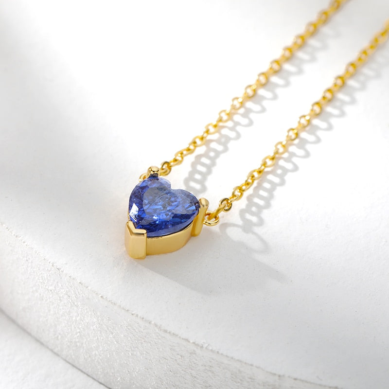 Heart Necklace for Women Stainless Steel Gold Color CZ Pendant Necklace Korean Cute Crystal Couple Jewerly collier femme