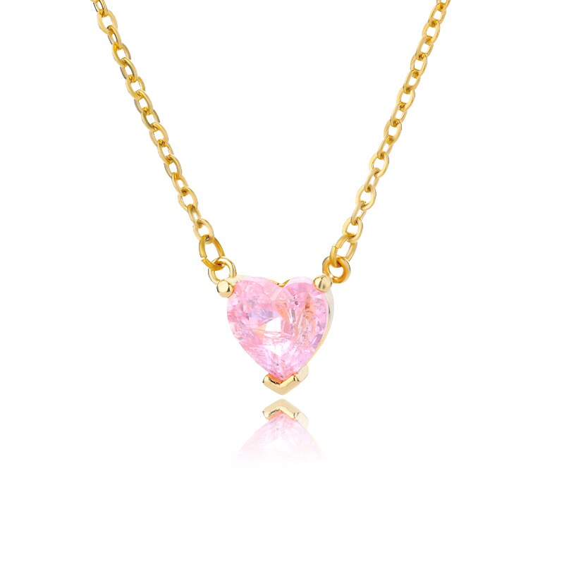 Heart Necklace for Women Stainless Steel Gold Color CZ Pendant Necklace Korean Cute Crystal Couple Jewerly collier femme