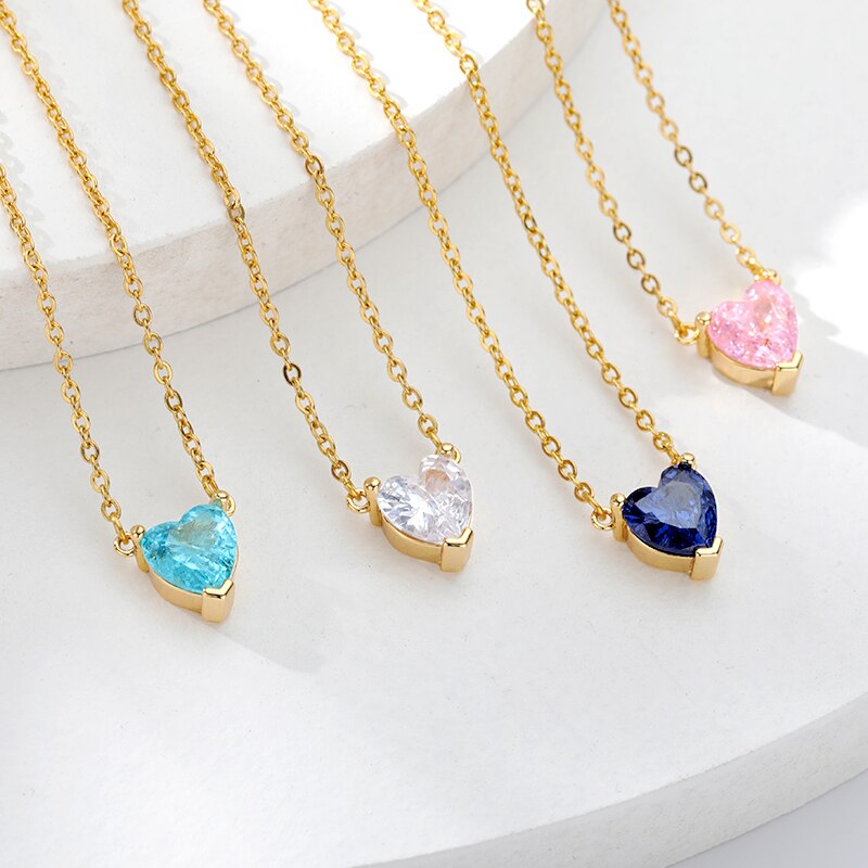 Heart Necklace for Women Stainless Steel Gold Color CZ Pendant Necklace Korean Cute Crystal Couple Jewerly collier femme