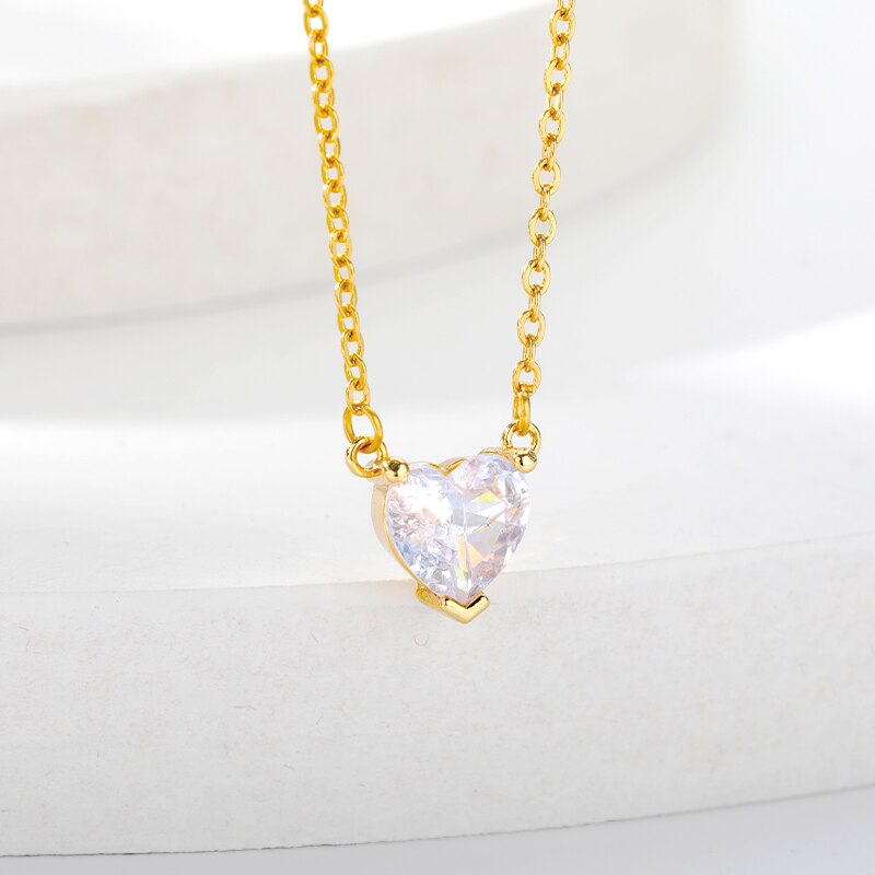 Heart Necklace for Women Stainless Steel Gold Color CZ Pendant Necklace Korean Cute Crystal Couple Jewerly collier femme
