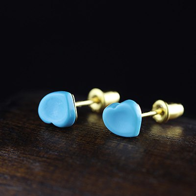 Heart Round Turquoise Design Genuine Sterling Silver 925 Jewelry Ear Piercing Accessories Gold Color Stud Earrings Female Girl