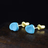 Heart Round Turquoise Design Genuine Sterling Silver 925 Jewelry Ear Piercing Accessories Gold Color Stud Earrings Female Girl
