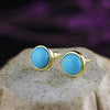 Heart Round Turquoise Design Genuine Sterling Silver 925 Jewelry Ear Piercing Accessories Gold Color Stud Earrings Female Girl