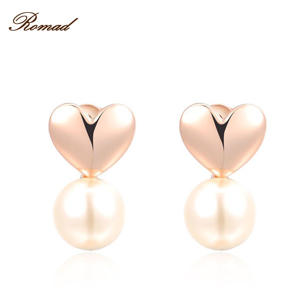 Heart Shape Stud Earrings Jewelry Gold/Rose Gold Color Circle Stud Earrings for Woman Simulated Pearl Earrings