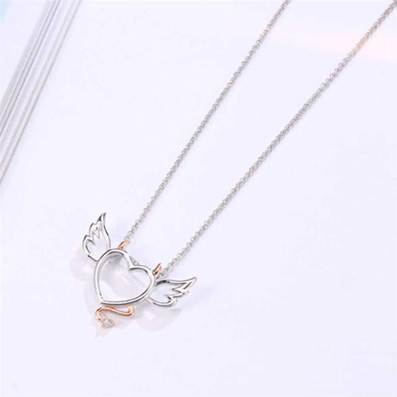 Heart Shaped Devil Angel Designed Necklace Double Color Neck Pendant Swing Clavicle Chain Necklace