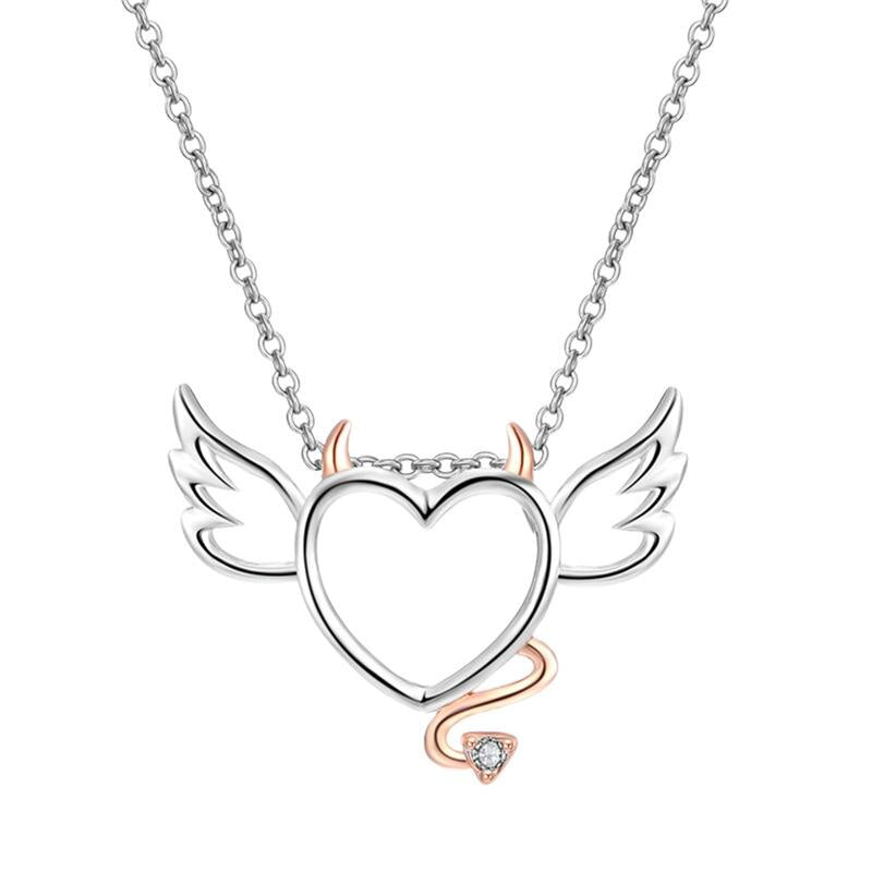 Heart Shaped Devil Angel Designed Necklace Double Color Neck Pendant Swing Clavicle Chain Necklace