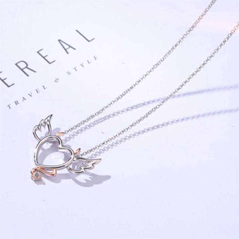 Heart Shaped Devil Angel Designed Necklace Double Color Neck Pendant Swing Clavicle Chain Necklace