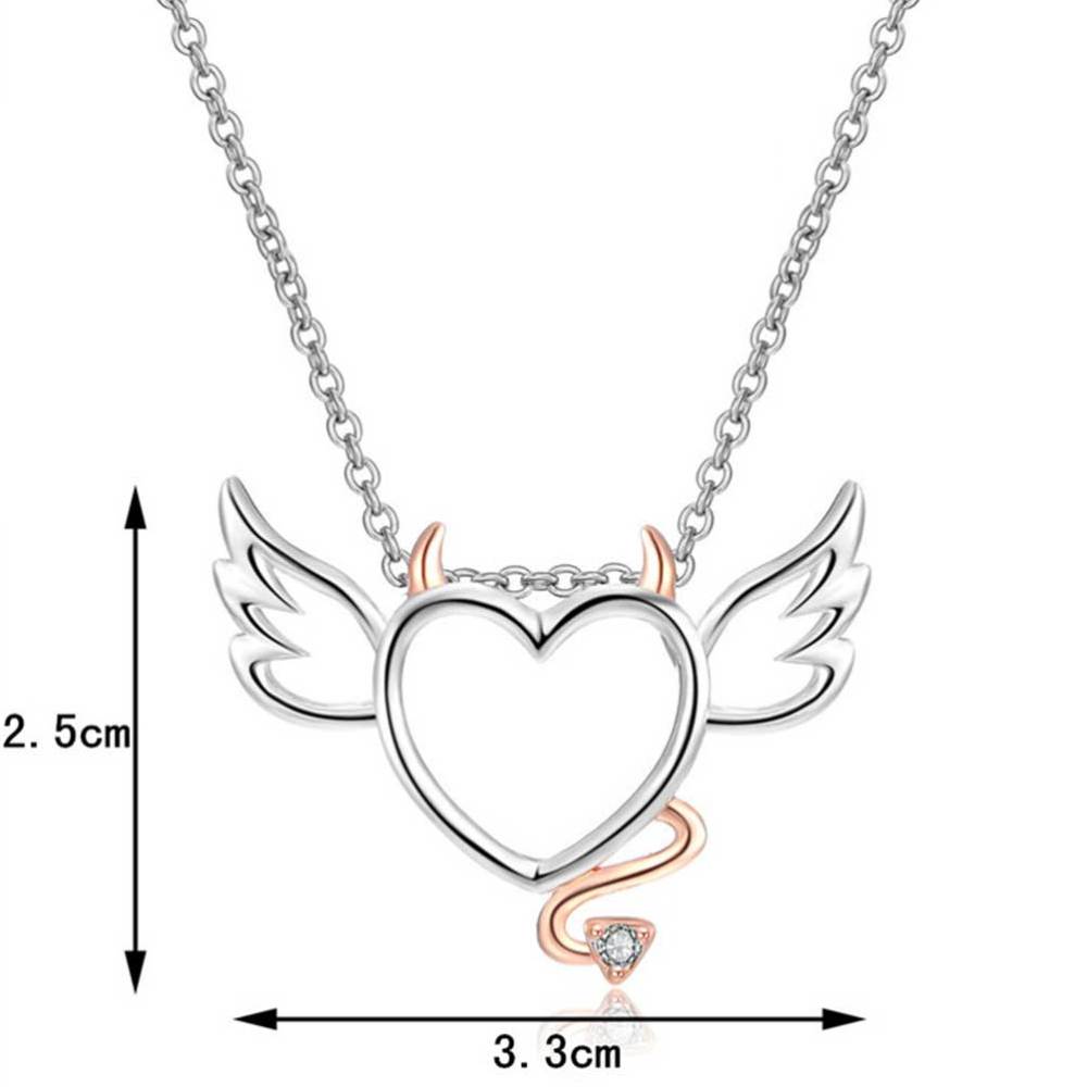 Heart Shaped Devil Angel Designed Necklace Double Color Neck Pendant Swing Clavicle Chain Necklace