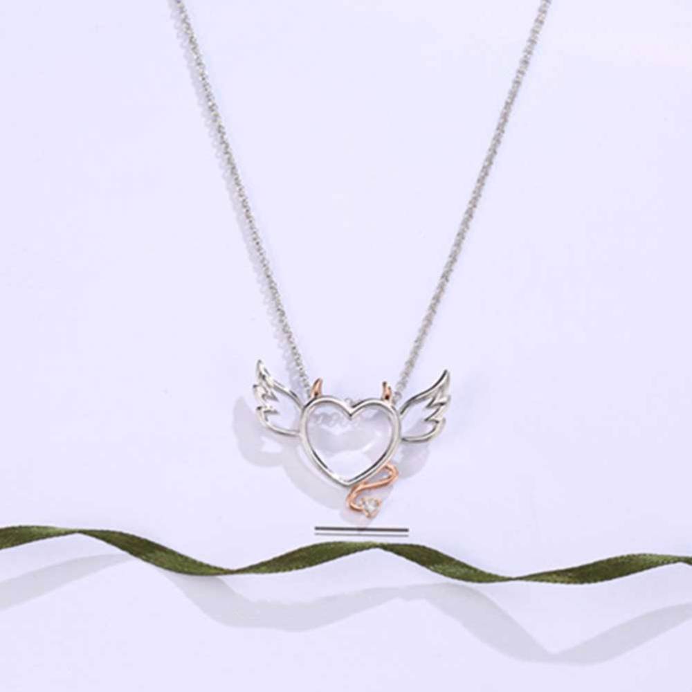 Heart Shaped Devil Angel Designed Necklace Double Color Neck Pendant Swing Clavicle Chain Necklace