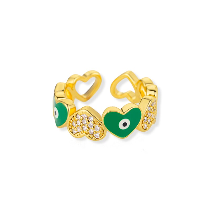 Heart Shaped Evil Eye Rings for Women Open Stainless Steel Zircon Ring Colorful Enamel Wedding Couple Aesthetic Jewelry anillos