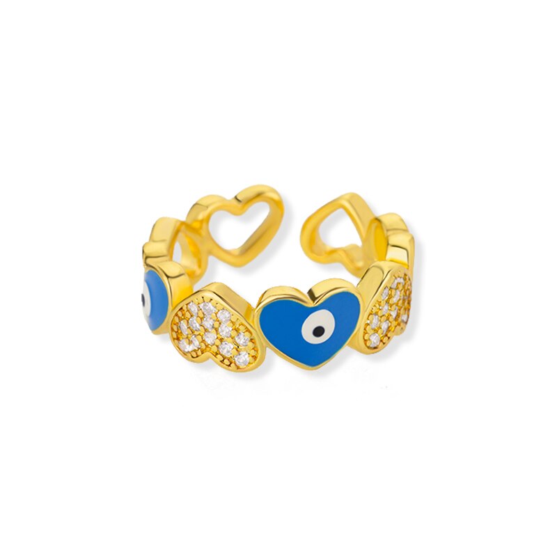 Heart Shaped Evil Eye Rings for Women Open Stainless Steel Zircon Ring Colorful Enamel Wedding Couple Aesthetic Jewelry anillos