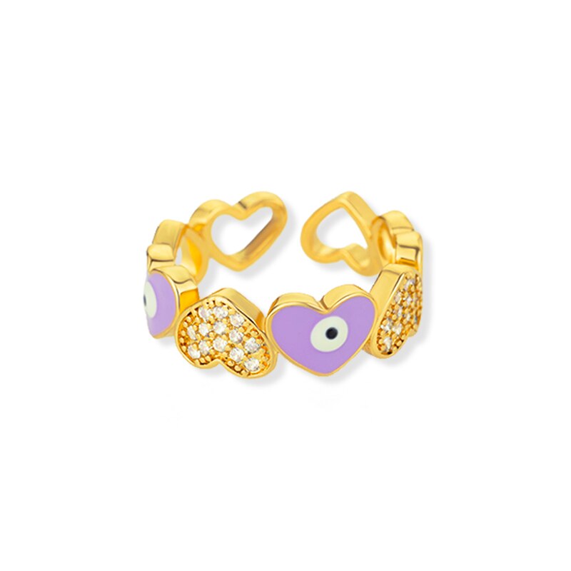 Heart Shaped Evil Eye Rings for Women Open Stainless Steel Zircon Ring Colorful Enamel Wedding Couple Aesthetic Jewelry anillos