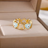 Heart Shaped Evil Eye Rings for Women Open Stainless Steel Zircon Ring Colorful Enamel Wedding Couple Aesthetic Jewelry anillos