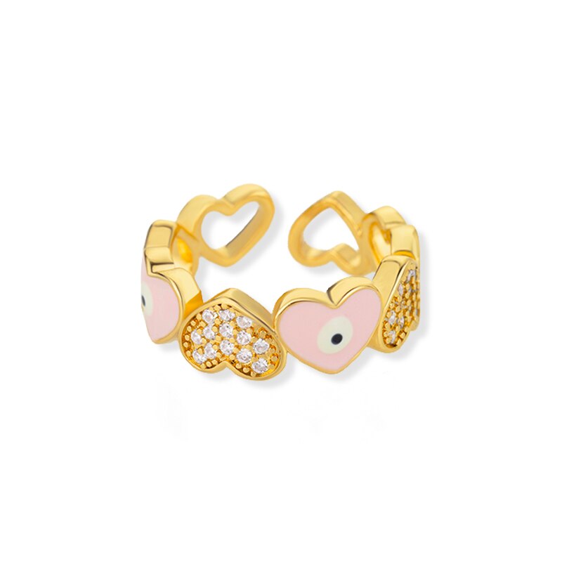 Heart Shaped Evil Eye Rings for Women Open Stainless Steel Zircon Ring Colorful Enamel Wedding Couple Aesthetic Jewelry anillos