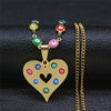Heart Stainless Steel Islam Colorful Turkey Eye Necklace Pendant Gold Color Muslim Choker Necklace Jewelry collar acero N5227S04
