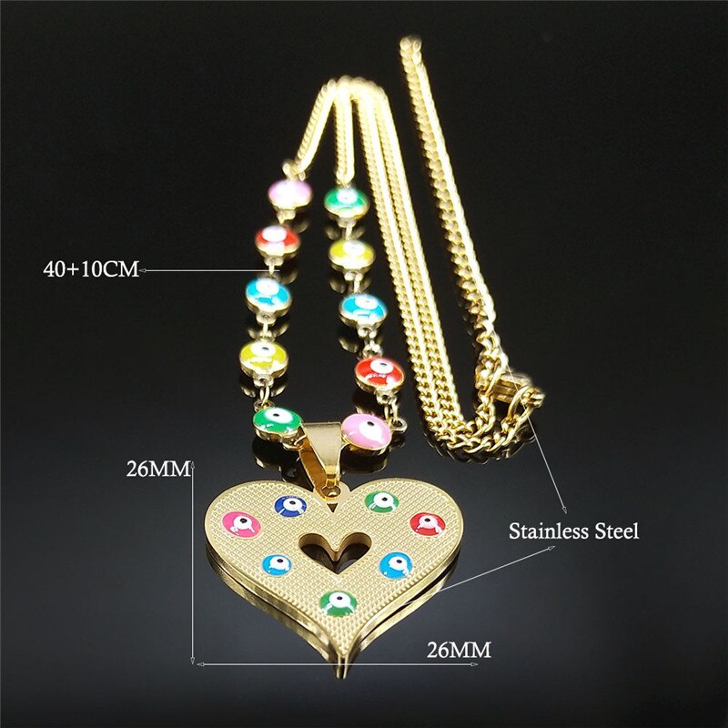 Heart Stainless Steel Islam Colorful Turkey Eye Necklace Pendant Gold Color Muslim Choker Necklace Jewelry collar acero N5227S04