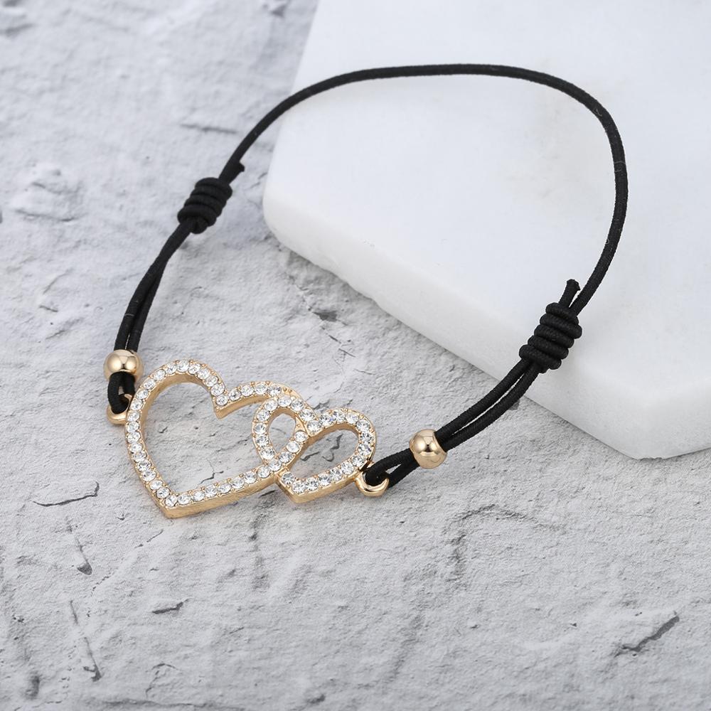 Heart-To-Heart Adjustable Bracelet Gold Silver Color Crystal Pendant Elastic Rope Bracelets For Woman Lover Jewelry Gift