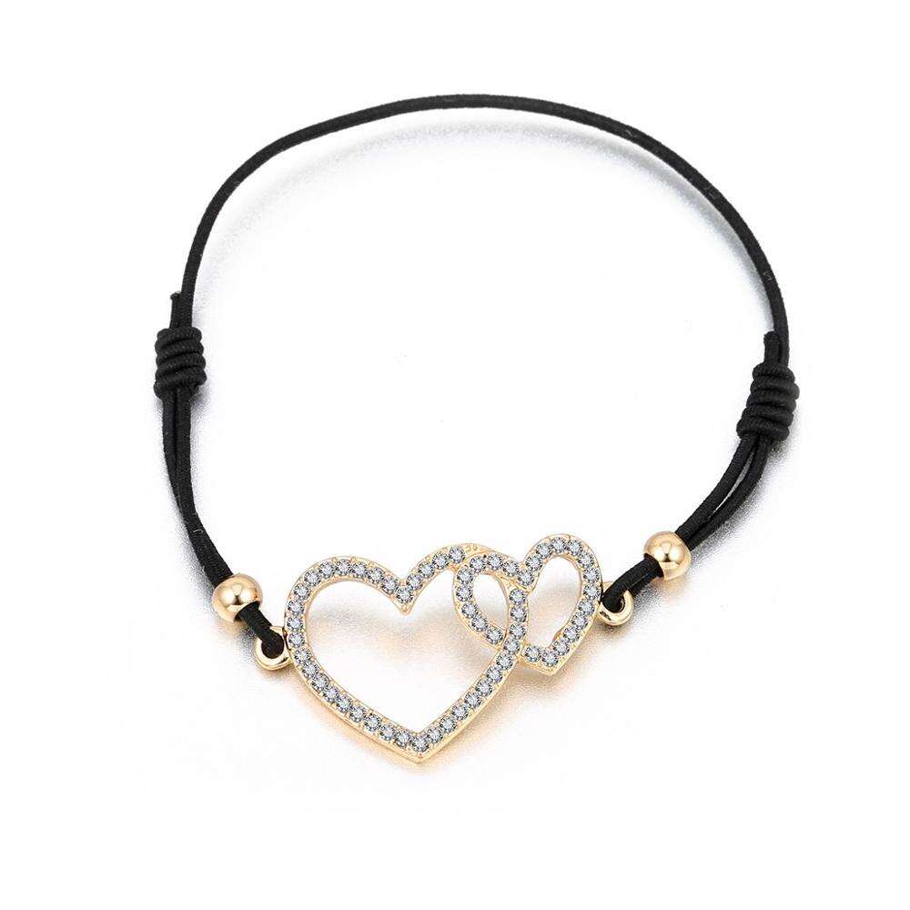 Heart-To-Heart Adjustable Bracelet Gold Silver Color Crystal Pendant Elastic Rope Bracelets For Woman Lover Jewelry Gift