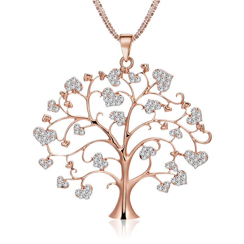 Heart Tree Of Life Pendant Necklace For Women Jewelry Multi Layers Chain Big Crystal Pendants Necklaces Silver Color XL07222