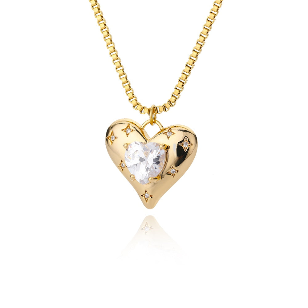 Heart Zircon Necklace for Women Stainless Steel Gold  Color Necklaces 2023 Trend Koeran Couple Jewelry collar