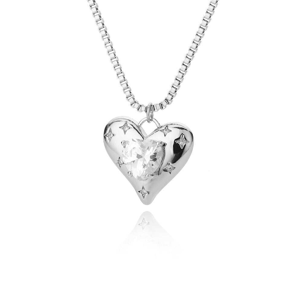 Heart Zircon Necklace for Women Stainless Steel Gold  Color Necklaces 2023 Trend Koeran Couple Jewelry collar