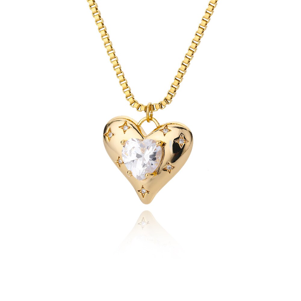 Heart Zircon Necklace for Women Stainless Steel Gold  Color Necklaces 2023 Trend Koeran Couple Jewelry collar