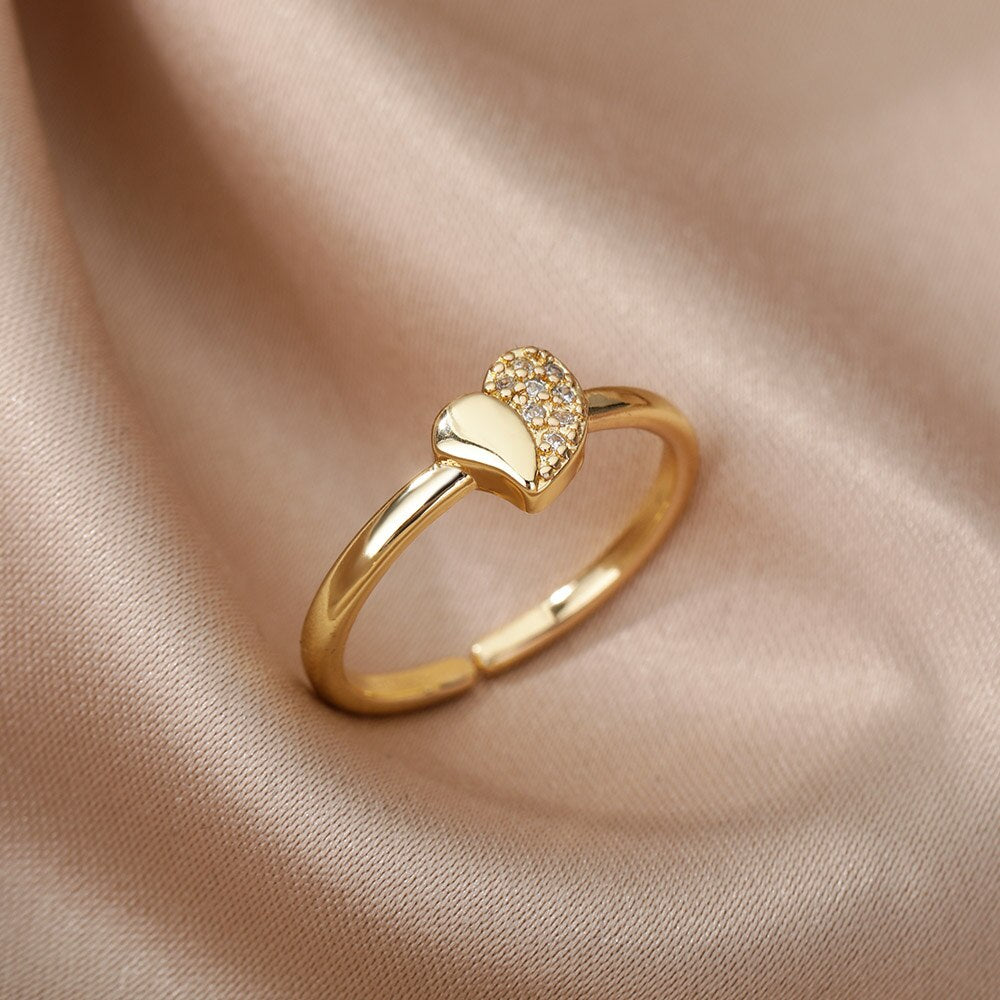 Heart Zircon Rings for Women Open Adjustable Stainless Steel Gold Color Ring Romantic Wedding Couple Aesthetic Jewelry anillos