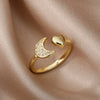 Heart Zircon Rings for Women Open Adjustable Stainless Steel Gold Color Ring Romantic Wedding Couple Aesthetic Jewelry anillos