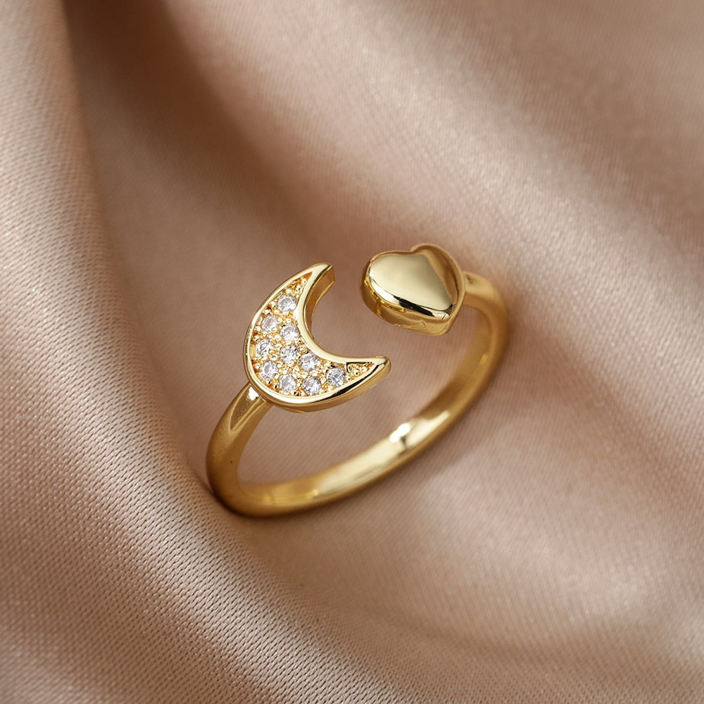 Heart Zircon Rings for Women Open Adjustable Stainless Steel Gold Color Ring Romantic Wedding Couple Aesthetic Jewelry anillos