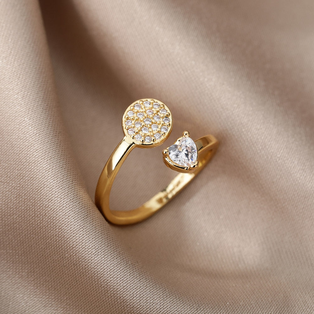 Heart Zircon Rings for Women Open Adjustable Stainless Steel Gold Color Ring Romantic Wedding Couple Aesthetic Jewelry anillos