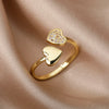 Heart Zircon Rings for Women Open Adjustable Stainless Steel Gold Color Ring Romantic Wedding Couple Aesthetic Jewelry anillos