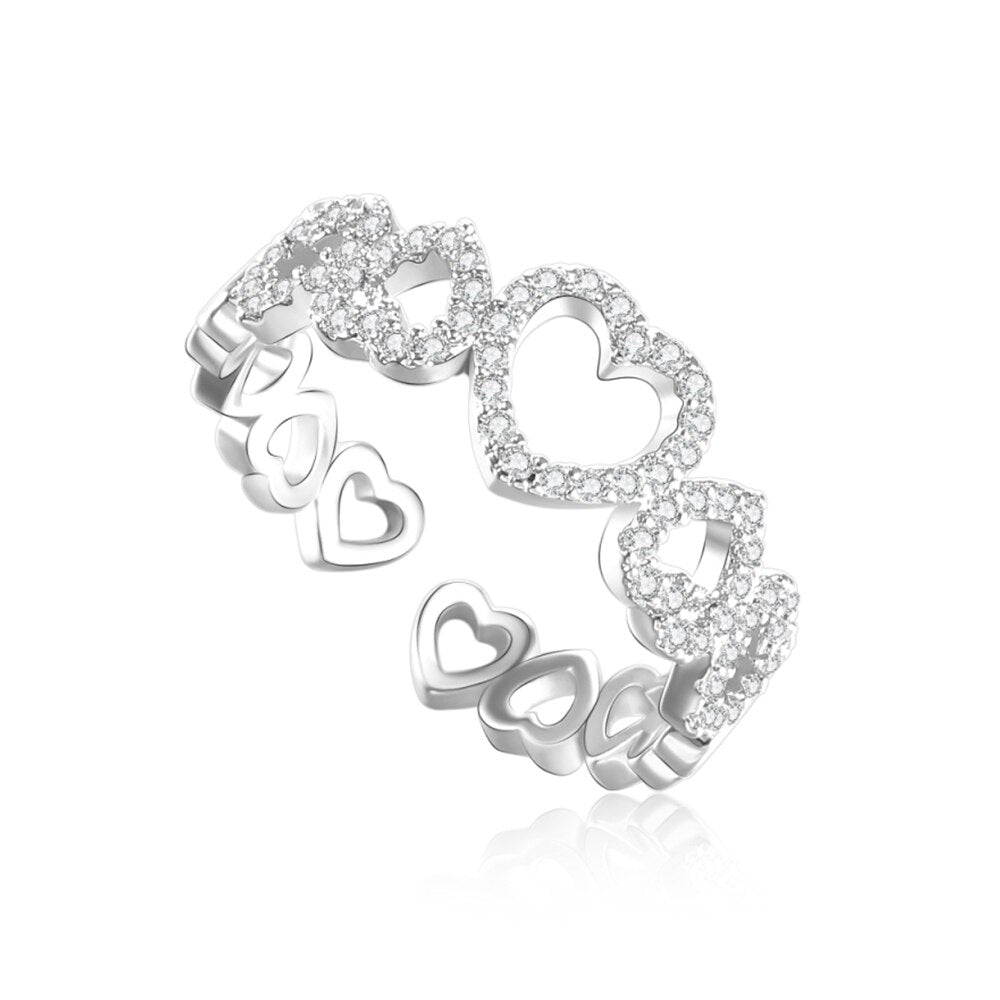 Hearts Chain Rings For Women Girls 2022 Trendy Elegant Bride Wedding Rings Open Adjustable Jewelry