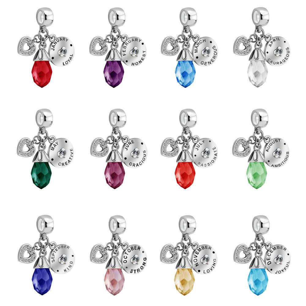 Hearts Crystal Birthstone Pendant Crafts DIY Fine Beads Pavé Safety Chain Charm Fit Bracelet For Making Jewelry Supplies