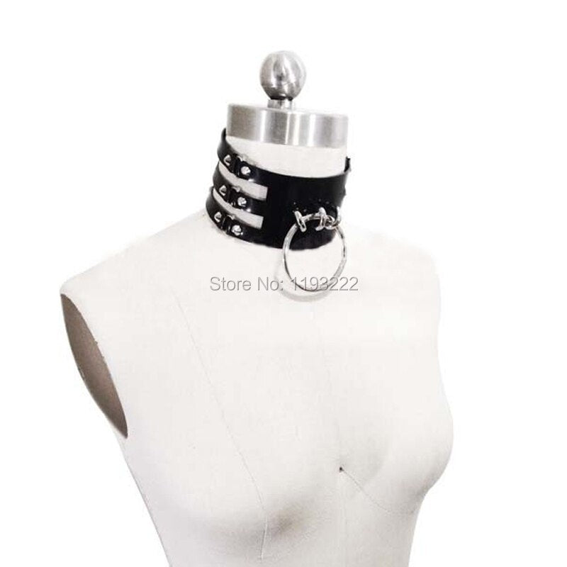 Heavy Duty Punk Gothic Handmade Cut Out Frame Caged Choker 2 Row O Round Circle Leather BDSM Collar Necklace