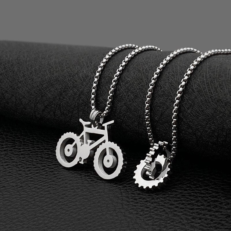 Heavy Industry Machinery Gear Pendant Stainless Steel Bicycle Shape Men's and Women's Titanium Steel Necklace
