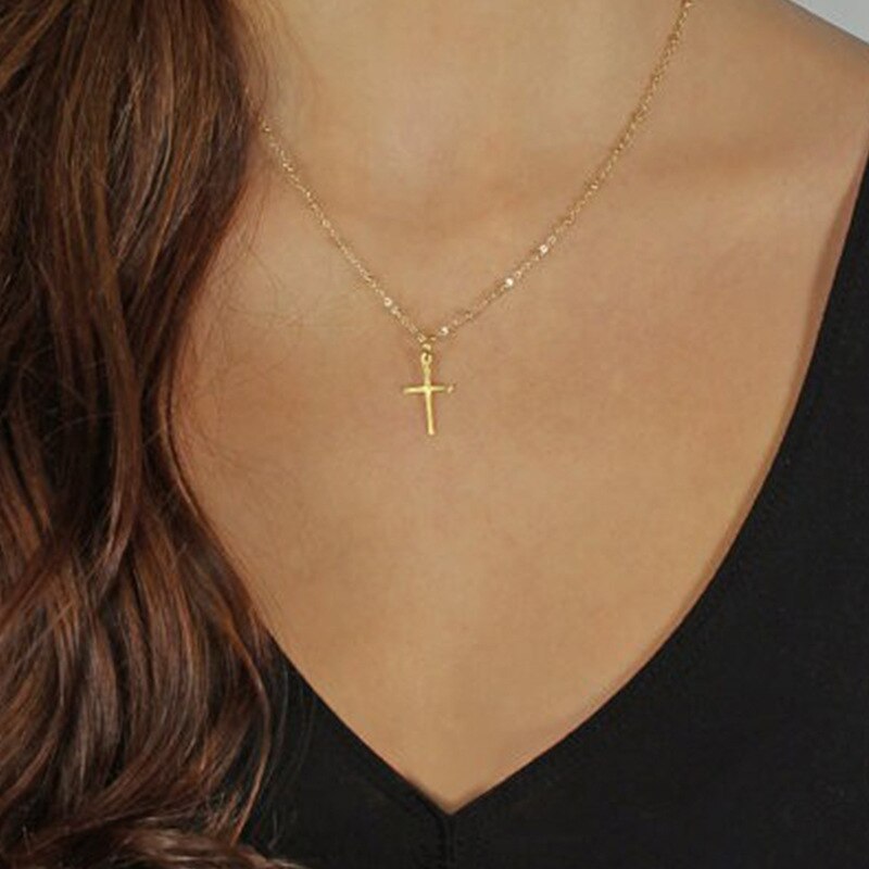 HebeDeer  Cross Choker Necklace Chain Women Necklaces Jewelry Yellow Gold Color Vintage Trendy Girl Kpop Collares Collier