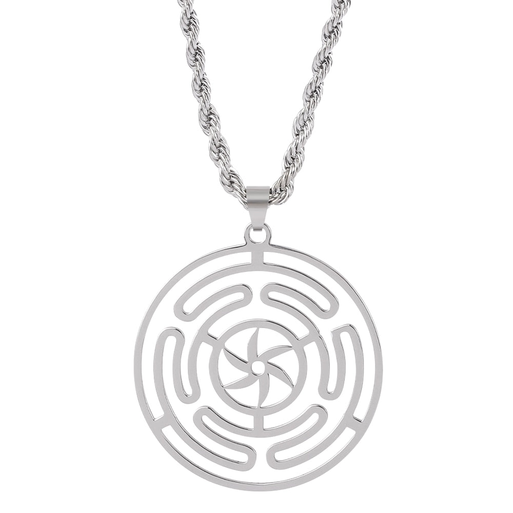 Hekate Round Stainless Steel Necklace Pendant Strophalos Hecate Magic Symbol Logo Charm Colier Femme Jewelry For Women Men Gift