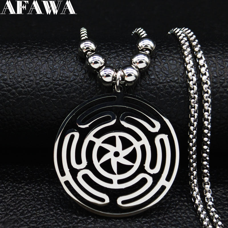 Hekate Wheel Bead Stainless Steel Long Necklace Pendant Strophalos Hecate Magic Symbol Logo Charm colier femme Jewelry N3046S02