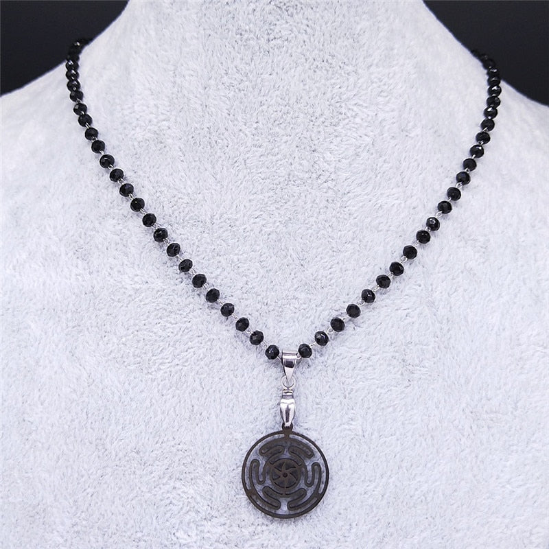 Hekate Wheel Stainless Steel Charm Necklace Women Strophalos Hecate Magic Symbol Logo Charm PIN colier femme Jewelry N3542S02