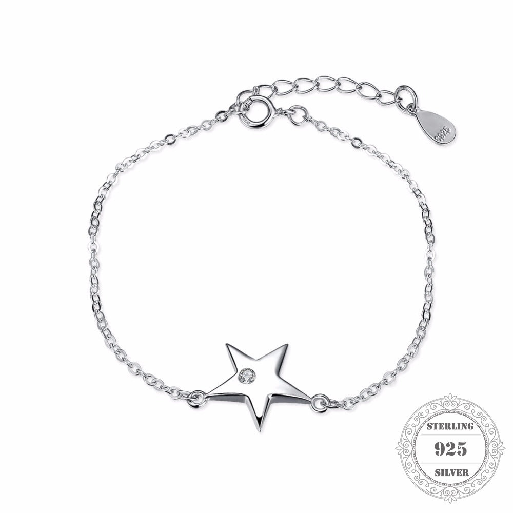 100% 925 Sterling Silver Star Charms Bracelets & Bangles, 18CM Fine Jewelry Gift for Women PB068