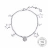 100% 925 Sterling Silver Star Moon Charm 19-21CM Bracelets & Bangles, Fine Jewelry Gift for Women PB006