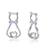 925 Sterling A Golden Lovely Cat with a Bow Tie Zircon Ear Studs, European For Men and Women PTEE028