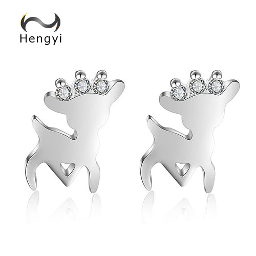 Hengyi 925 Sterling Silver Naughty Animal Deer Little Deer Shape Stud Earrings for Women Trendy Cute Silver 925 Jewelry
