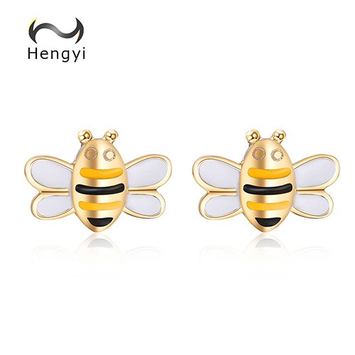Hengyi Authentic 100% 925 Sterling Silver Exquisite Classic Bee Stud Earrings for Women Sterling Silver Jewelry Gift