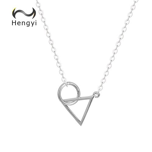 Hengyi Authentic 100% 925 Sterling Silver Geometric Triangle Pendant Necklace for Women Trendy Classic Fine Jewelry