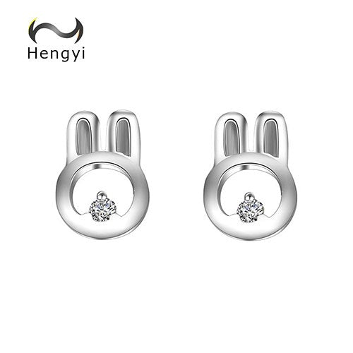 Hengyi Authentic 100% 925 Sterling Silver Naughty Little Rabbit Ear Stud Earrings for Women Christmas Gift